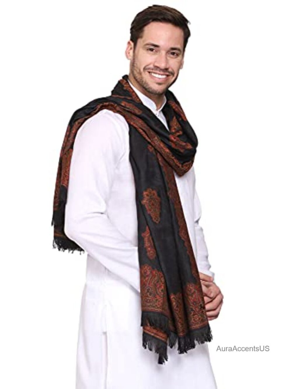 Men's Poly Wool Blend Paisley Shawl Muffler Stole Winter Scarf